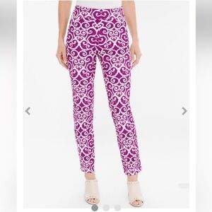 CHICO’S Travelers Collection Ikat Crepe Pants women’s size 6 Fleur Fuchsia